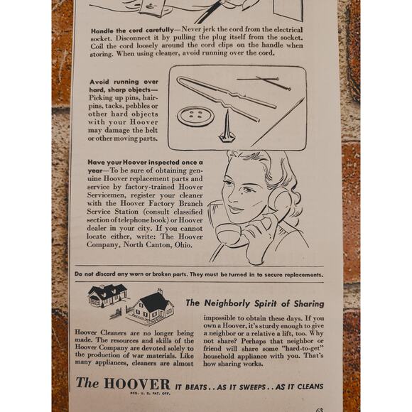 1942 Hoover Vacuum WWII‎ Ad - Wartime Conservation - Vintage Print Advertisement - Picture 5 of 6